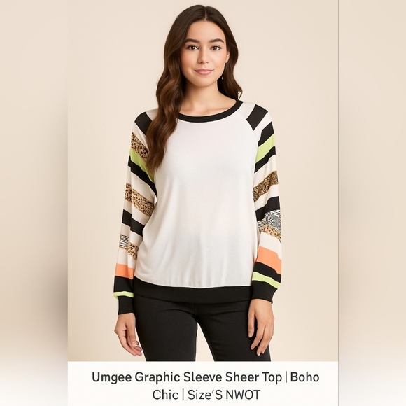 Umgee Graphic Sleeve Sheer Top | Boho Chic | Size S NWOT - Picture 5 of 5